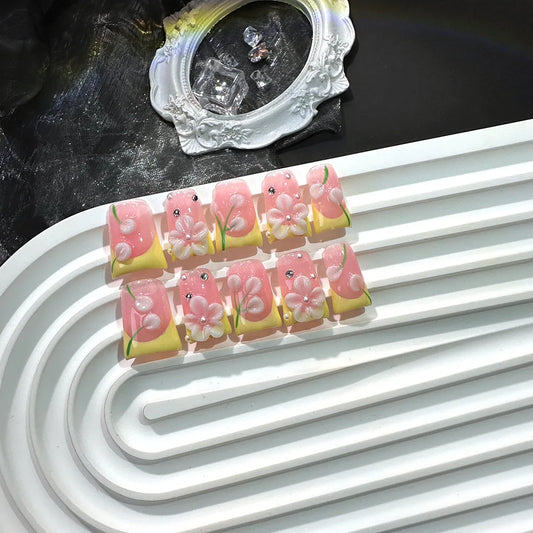 10pcs high-end Dopamine color series, hand-painted three-dimensional carved patterns, fine flash point diamonds handmade fake