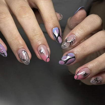 Solstice – Green Cat Eye French Short Almond Press-On Nails