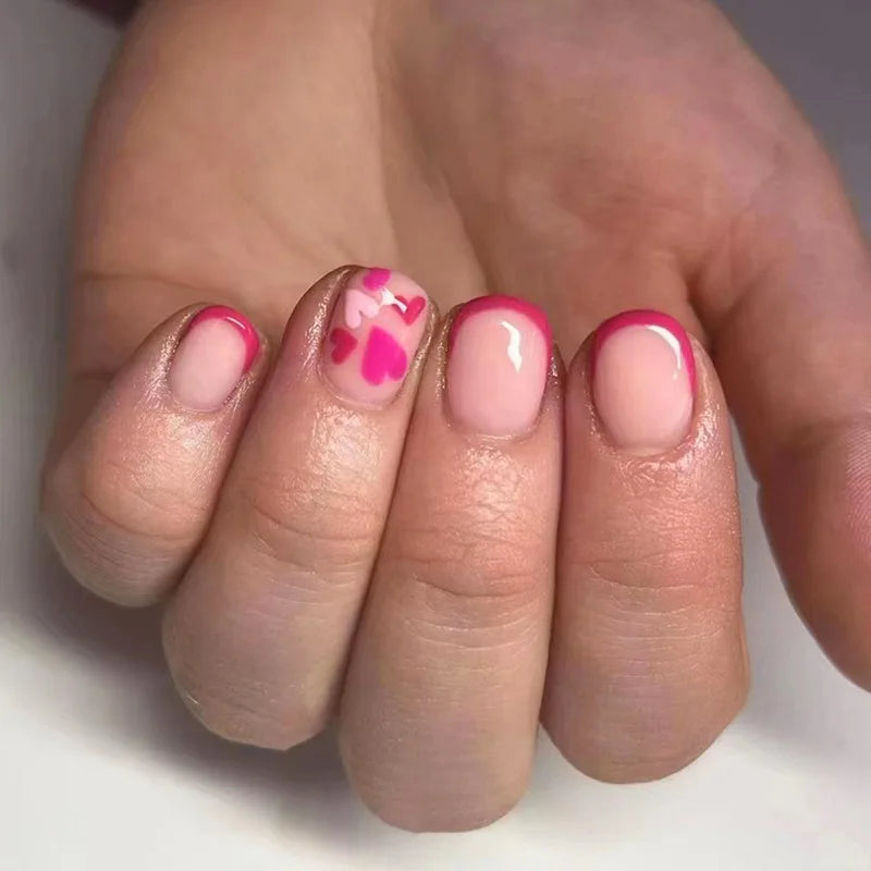 24pcs Flower Stick on Nail Tips Blue Square Nails Sets Short Ballet Fake Nail Finished Simple Shiny Powder Press on False Nails