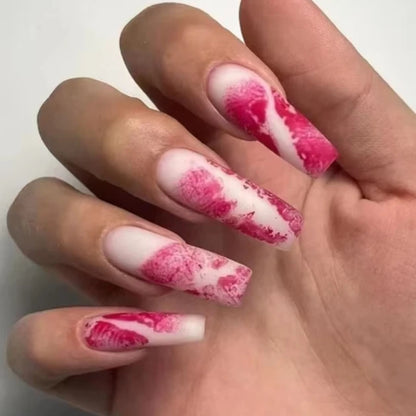 Charm Sexy Red Lips Love Heart Romantic Valentine's Day Ballet Fake Nails Art Almond False Nail Tip Press on Nails Manicure Tool