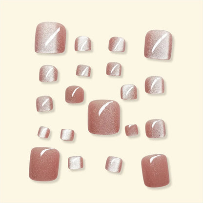 24pcs Press on Toe Nails Nude Crystal Cat's Eye Ultra Thin Bright Diamond Full Coverage Toenail for Women&Girl Removable Toenail
