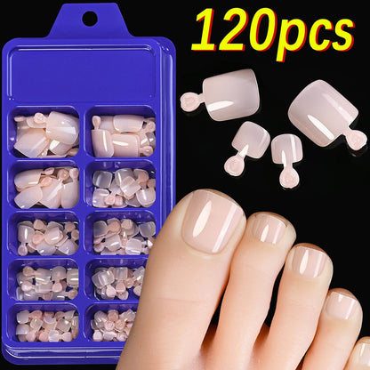 120Pcs Nude Pink Short Square Press On Toenails Natural -Solid Color Soft Gel Fake Toenails 12 Sizes Full Cover False Toe Nail