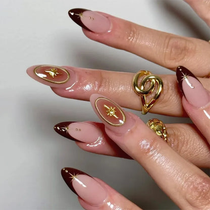 24Pcs Short Almond Fake Nails Butterfly Wings Nail Art with Glue Glitter Flower False Nails Acrylic Autumn Winter Press on Nail