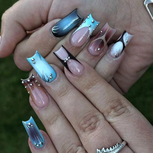 24pcs Gothic Punk Style Long Ballet False Nails European Fashion French Coffin Press on nails Full Cover Detachable Fake nails