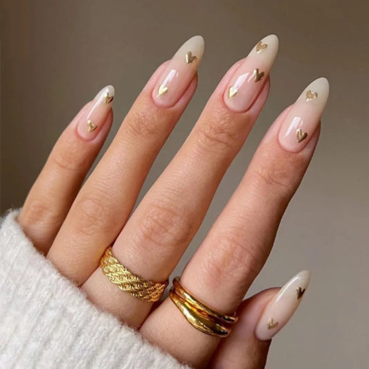 24Pcs Mid-length French Round Head Press on Fake Nails with Cat's Eye Design False Nails Rhinestone Reusable Full Cover Nail Tip