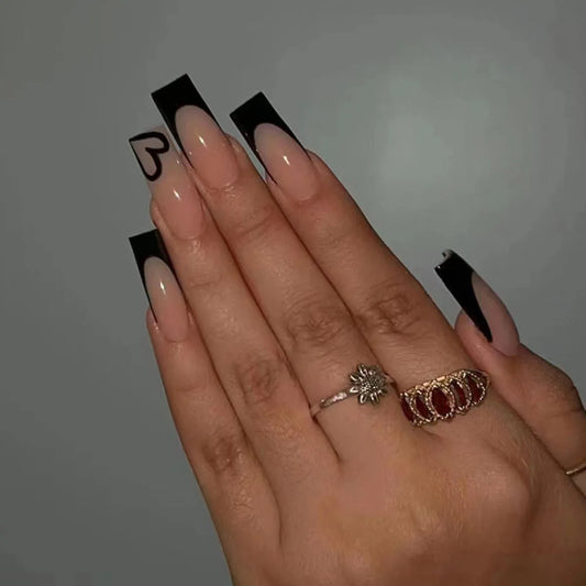 24Pcs Purple French Fake Nails Long Coffin False Nails Marbling Detachable Ballerina Full Cover Nail Tips Press on Nails