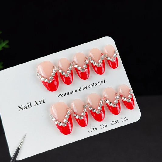 10pcs high-end Luxury-luxurious style, hand-painted contrasting colors, three-dimensional V-shaped round diamonds handmade fake