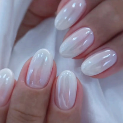 24pcs Aurora Nude Pink Press on Nails Almond Acrylic Simple Fake Nails with Gradient Design Nail Chrome Solid Color False Nails
