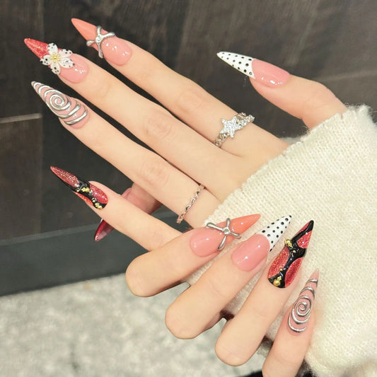10PCS Stiletto Handmade Press On Nails,Sweet And Cool Style,Suitable For Festivals Parties And Daily Wear.