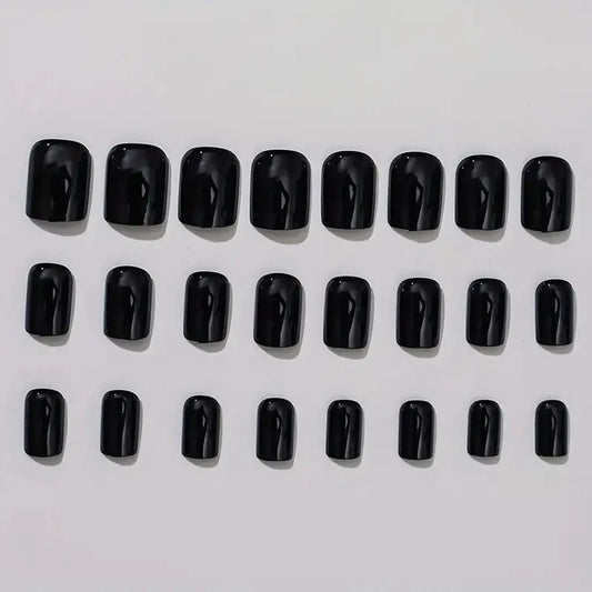 ARTAUG 24PCS Medium Square Black Press on Nails Cute Nails Nail Charms Cheap Nails for Girl Women Gift Candy Color
