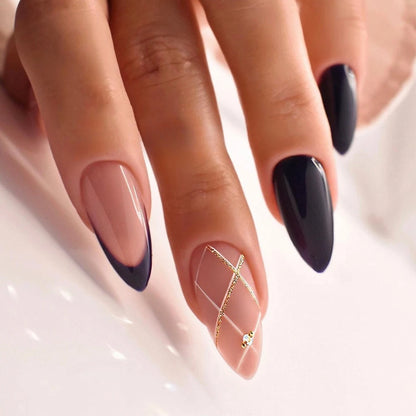 24Pcs Long Wine Red Ripple Manicure Fashionable Girls Wearing Almond Nail Stickers Fake Nails Acrylic Simple New for Women Gifts