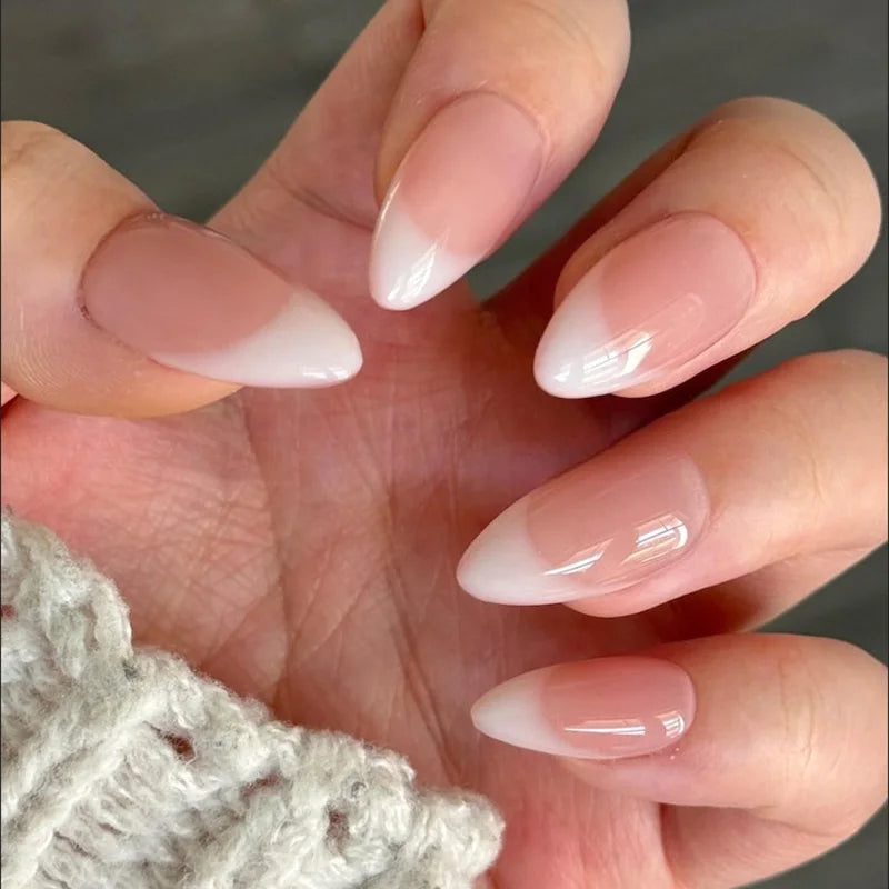 10pcs Handmade Press on Nail Art Classic French Almond Cat-Eye Nude Full-Coverage Nail Tips Detachable Wearable Nail for Women