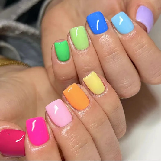 24pcs Solid Color Press on Nails Simple Sweet Design Nails Sets Rose Red Short Square Fake Nail Wearable Ballet False Nail Tips