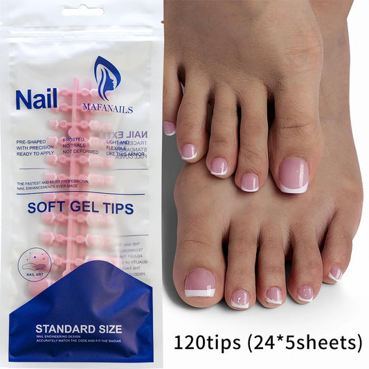 120/100Pcs Nude Pink French Press on Toenails Short Square Fake Toenails Acrylic Full Cover False Toe Art Tips Extension