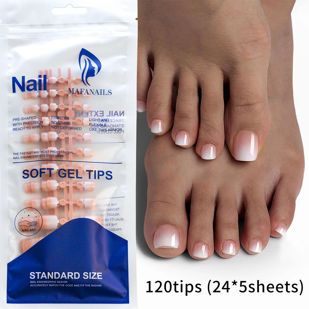 120Tips/bag French Nude Pink Press On Toe Nail Full Cover White Edge Design Acrylic False Toenail Tips Summer Toe Nail Art Decor