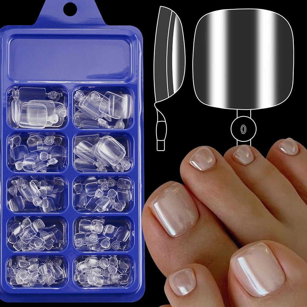 120pcs Pink/Naked French Fake Press On Toenails Shiny Glossy Short Square Full Cover Toenail Flake Kawaii Summer Women Toot Tips
