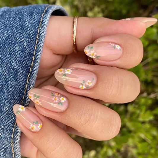 Cute Little Flowers Nude Color Nail Art Simple ins Style False Nails Detachable Finished Fake Nails Press on Nails with Glue