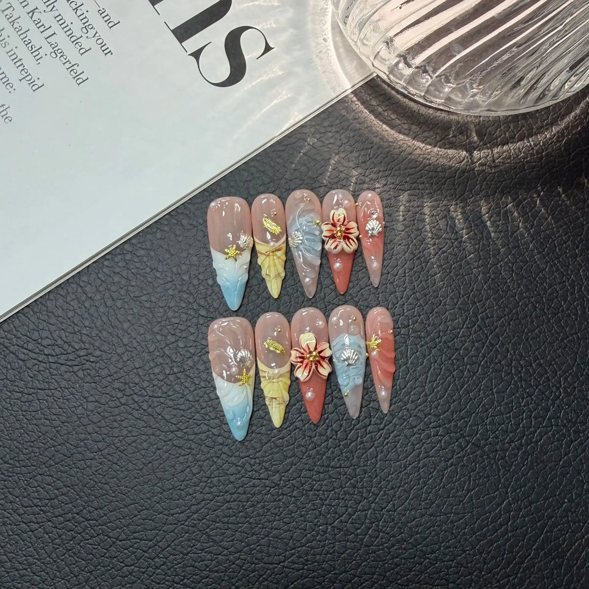 10Pcs/set Retro Stiletto Handmade Press on Nails Fake Nails with 3D Red Love Design Wearable Stick-on Nails False Nail Uñas 네일팁
