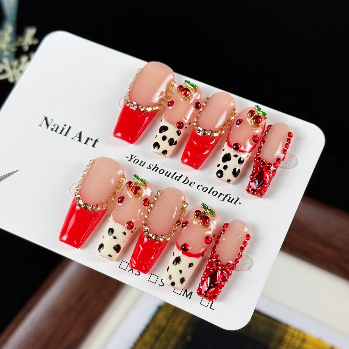 High-End Luxury Hand-Painted Leopard Press on Nails with 3D Stacked Rhinestones