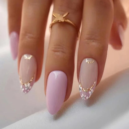 24pcs Press on Nails Wearable Colorful French Mid-length Almond Fake Nails Tips Finished Simple Rainbow Design False Nail Sets